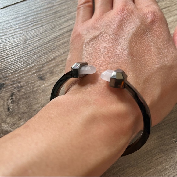 Unbranded Rose Quartz Dark Platinum Style Cuff Bracelet - Picture 3 of 6